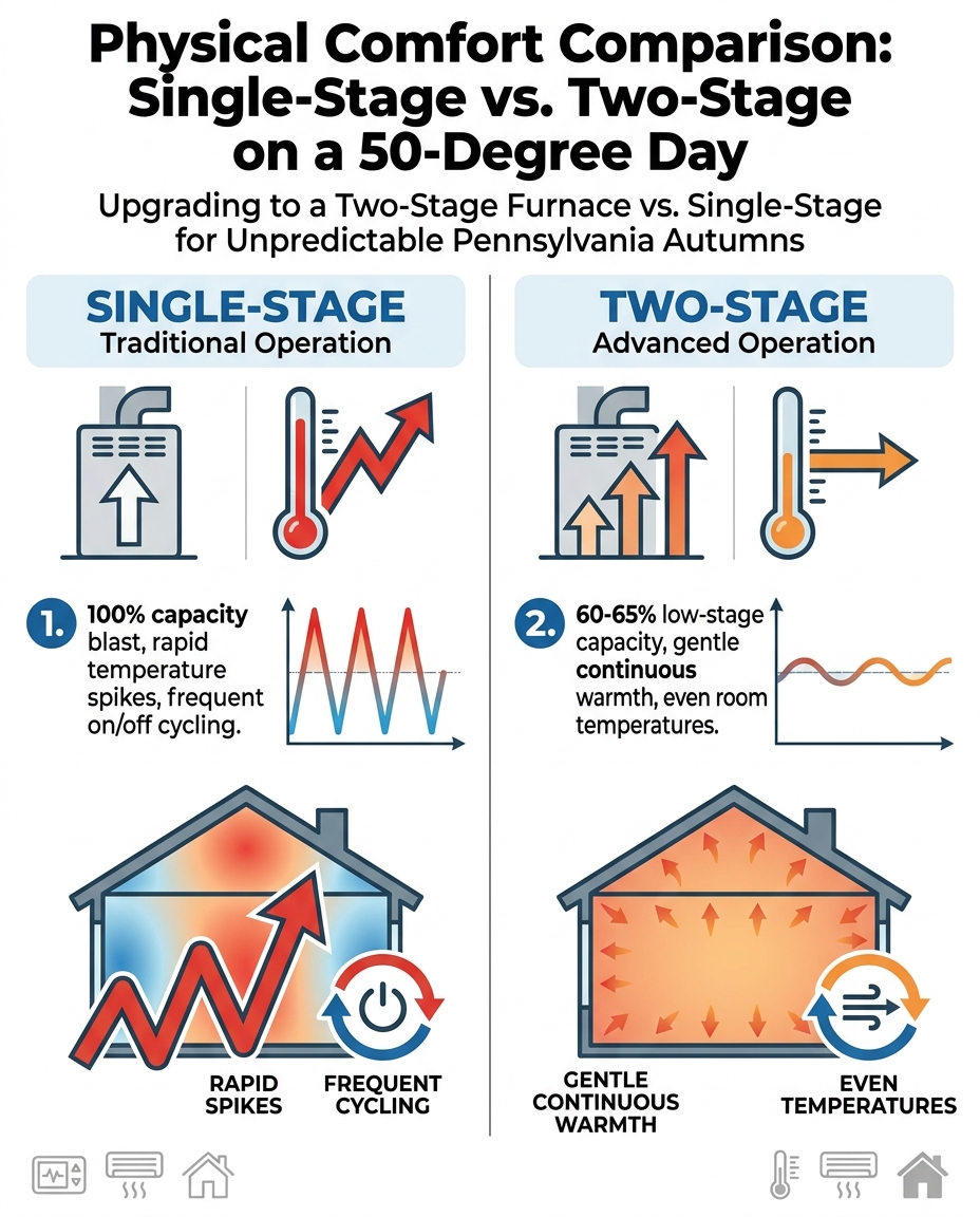 Physical Comfort Comparison: Single-Stage vs. Two-Stage on a 50-Degree Day