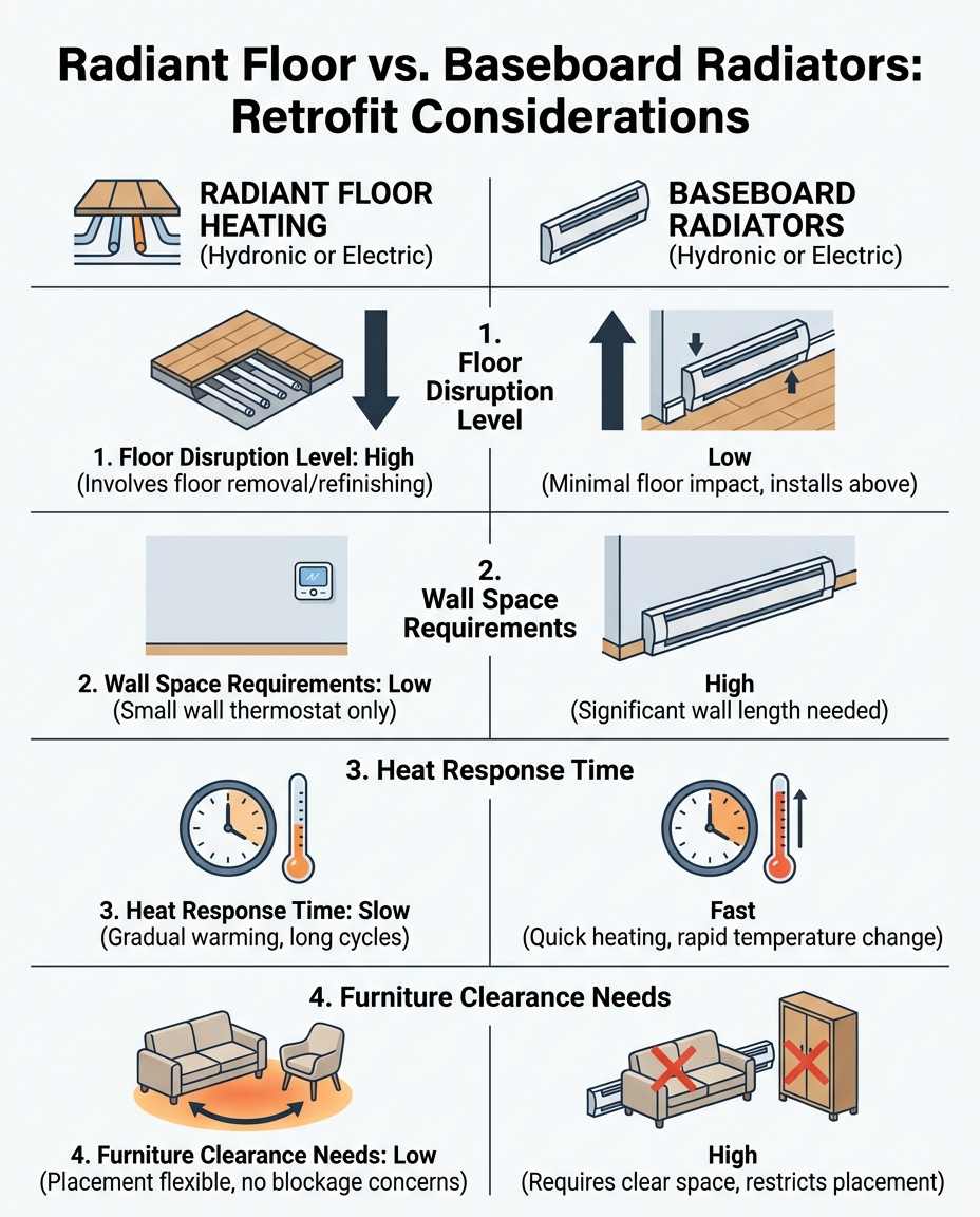 Radiant Floor vs. Baseboard Radiators: Retrofit Considerations