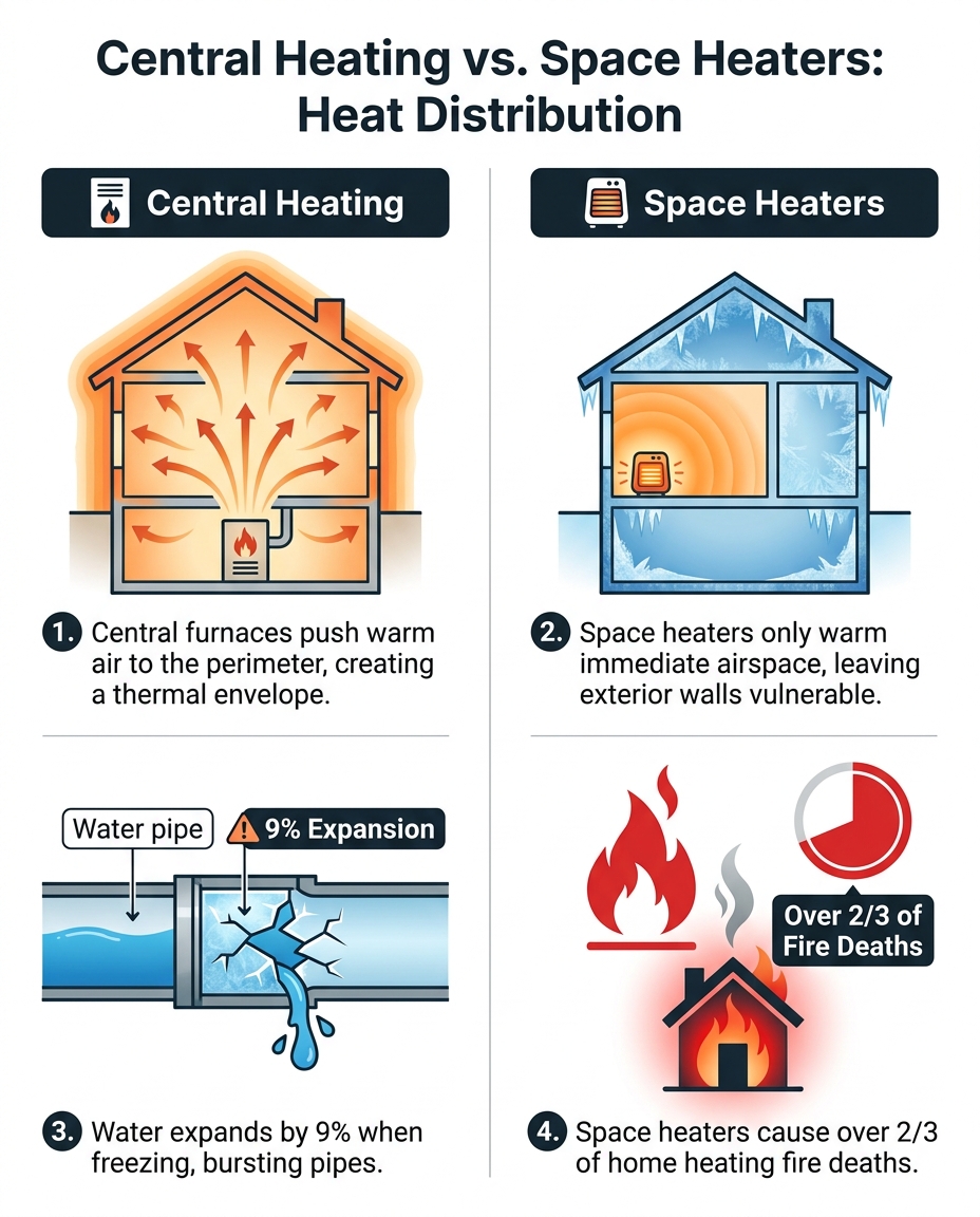 Central Heating vs. Space Heaters: Heat Distribution