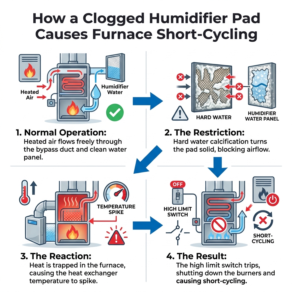 How a Clogged Humidifier Pad Causes Furnace Short-Cycling