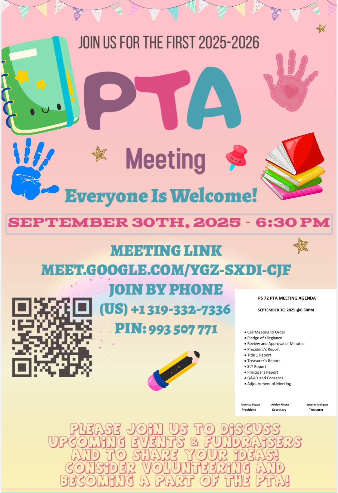 First PTA meeting September 30th, 2025 at 6:30 PM