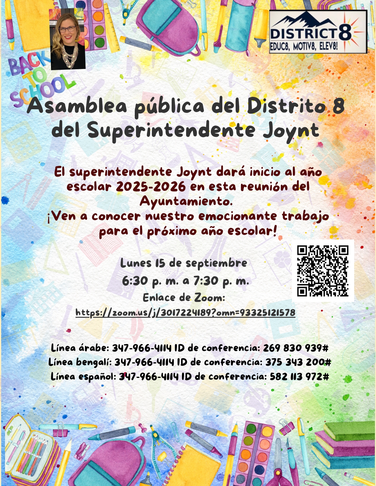 District 8 Superintendent Joynt public town hall flyer September 15