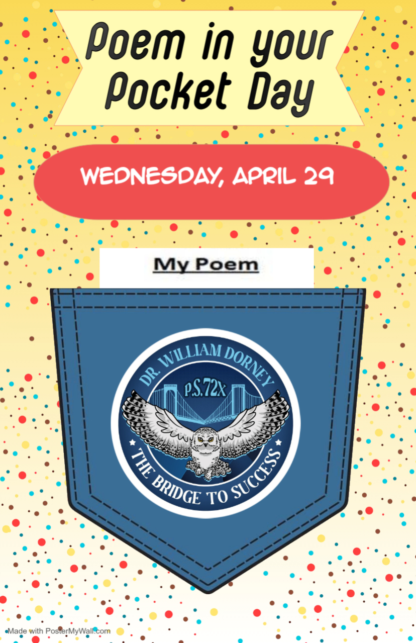 Poem in Your Pocket Day event poster Wednesday April 29 PS 72X