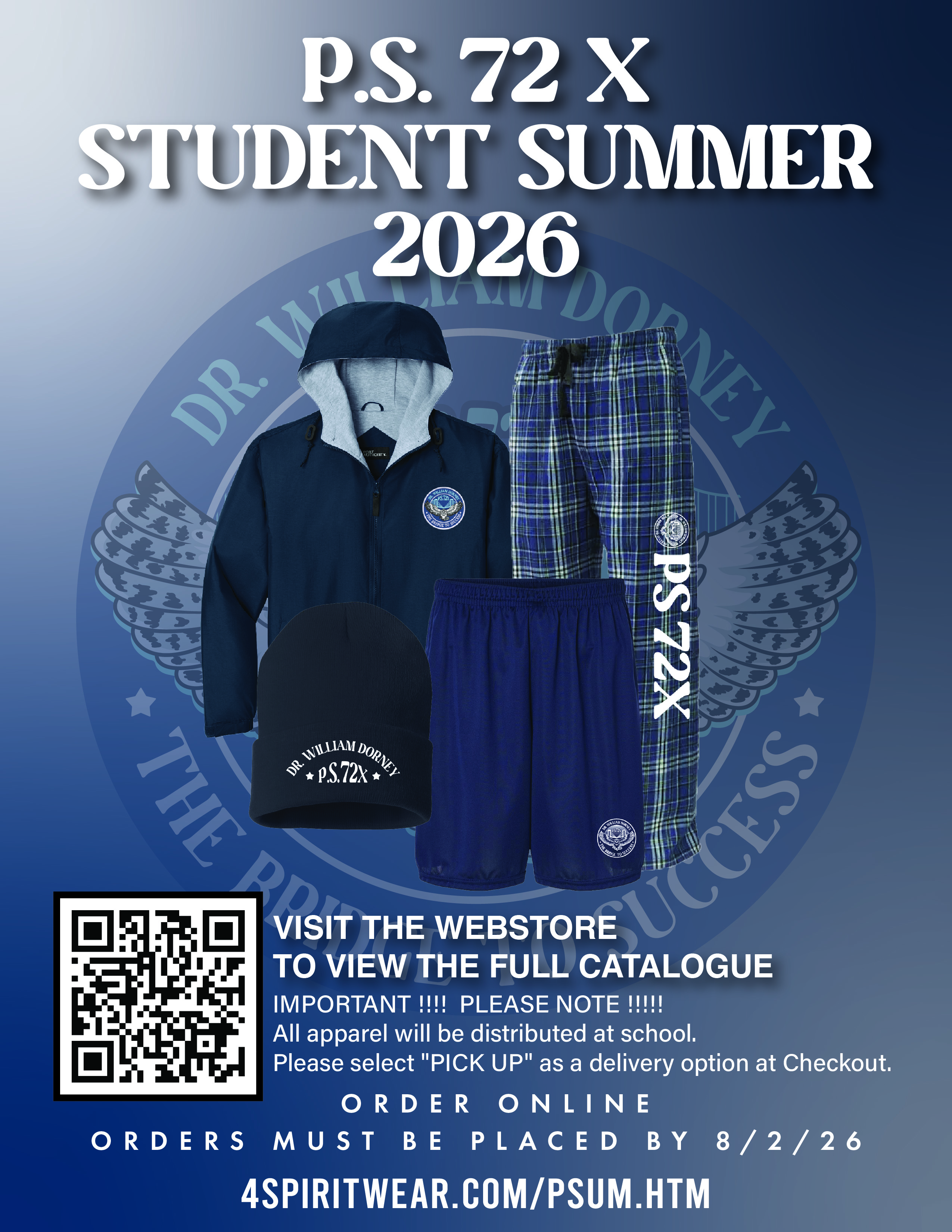 PS 72X Student Summer 2026 spirit wear sale flyer with apparel