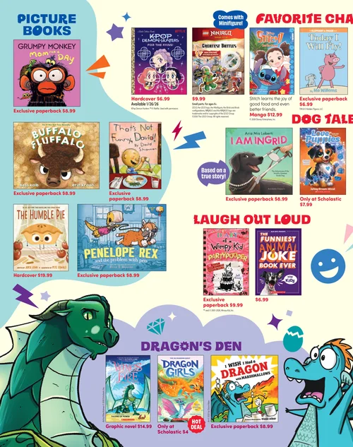 Scholastic book fair flyer featuring children's books and pricing