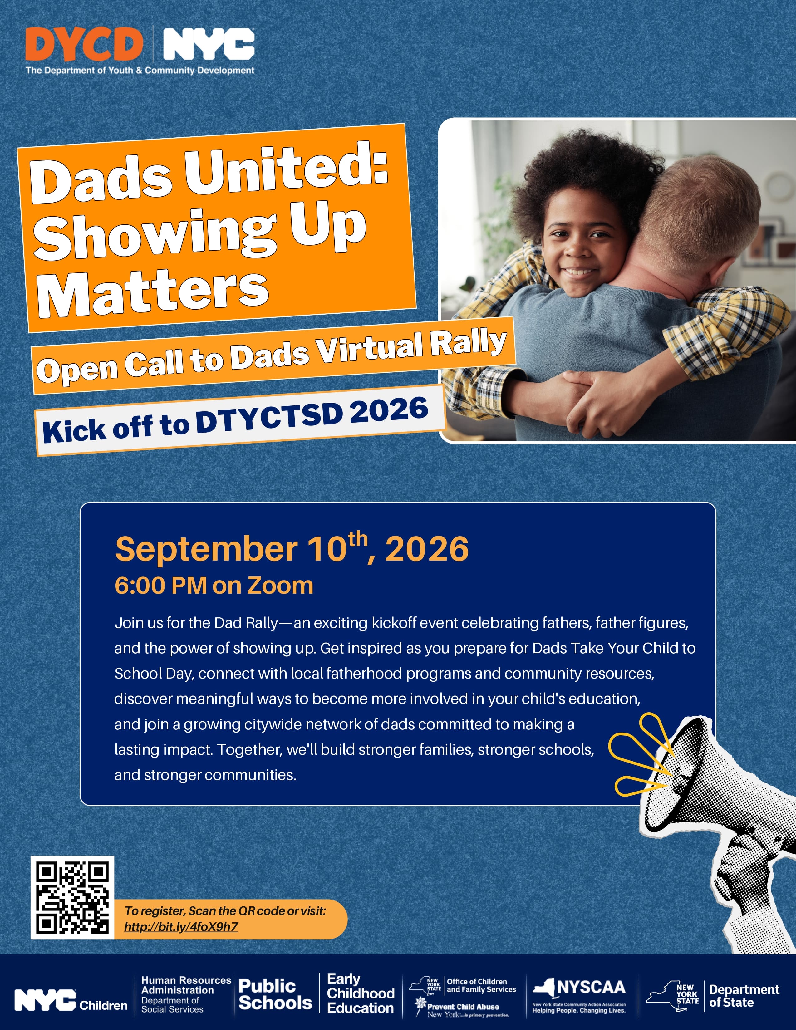 Flyer for Dads United virtual rally September 10 2026 on Zoom