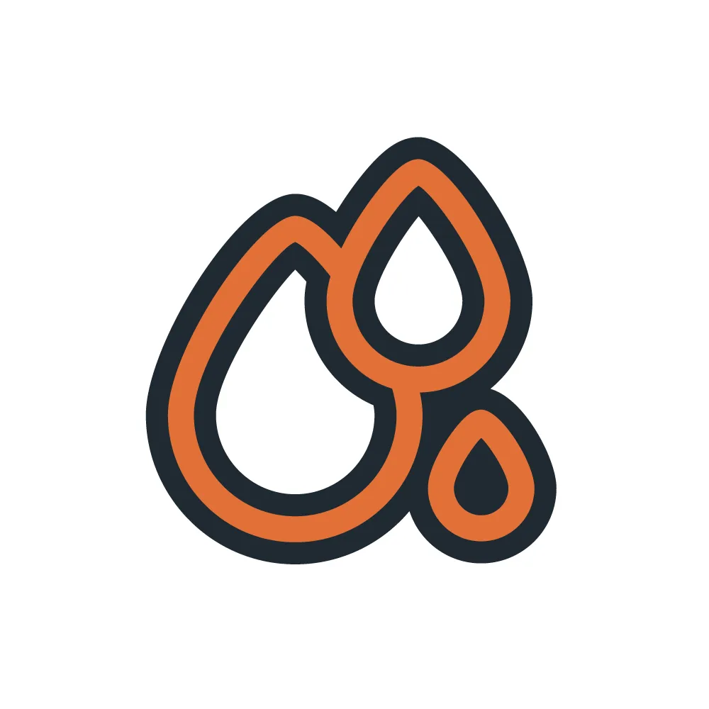 Three orange outlined water droplets of varying sizes grouped together on a white background.