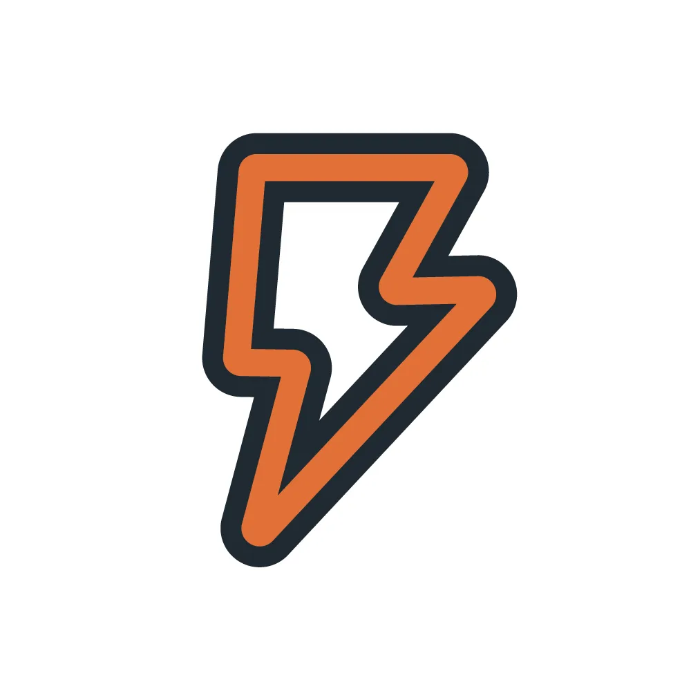 Orange and black lightning bolt icon with a white circular background.