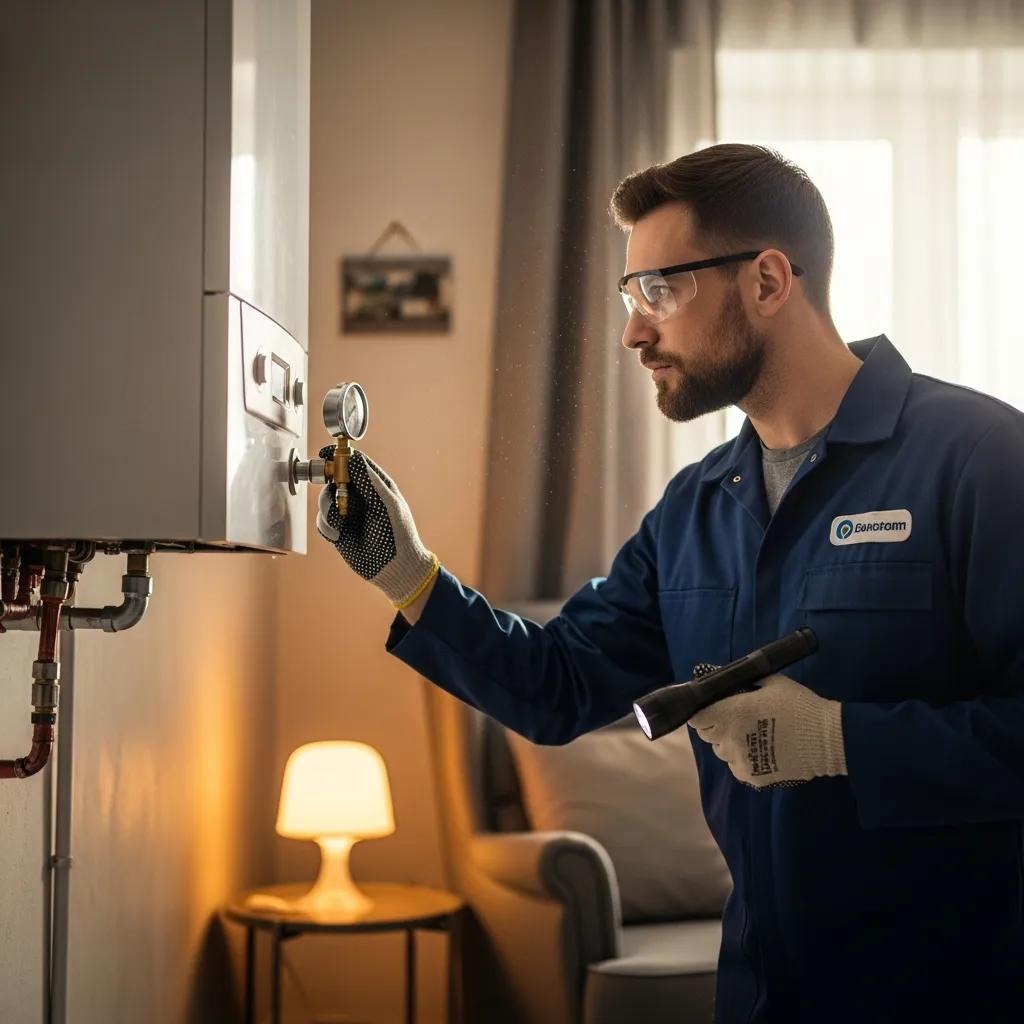 Professional technician inspecting a residential boiler, highlighting expertise in heating solutions