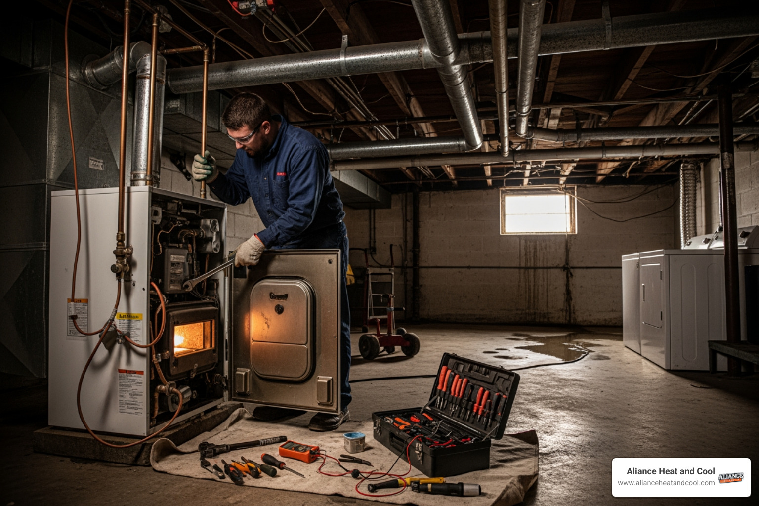 Infographic showing the top warning signs of boiler failure including strange noises like banging and gurgling, visible water leaks around the unit, insufficient heat output or complete loss of heating, pilot light or ignition system failures, abnormal pressure gauge readings, and unexpectedly high energy bills, with icons and brief explanations for each sign - boiler repair in milwaukee, wi