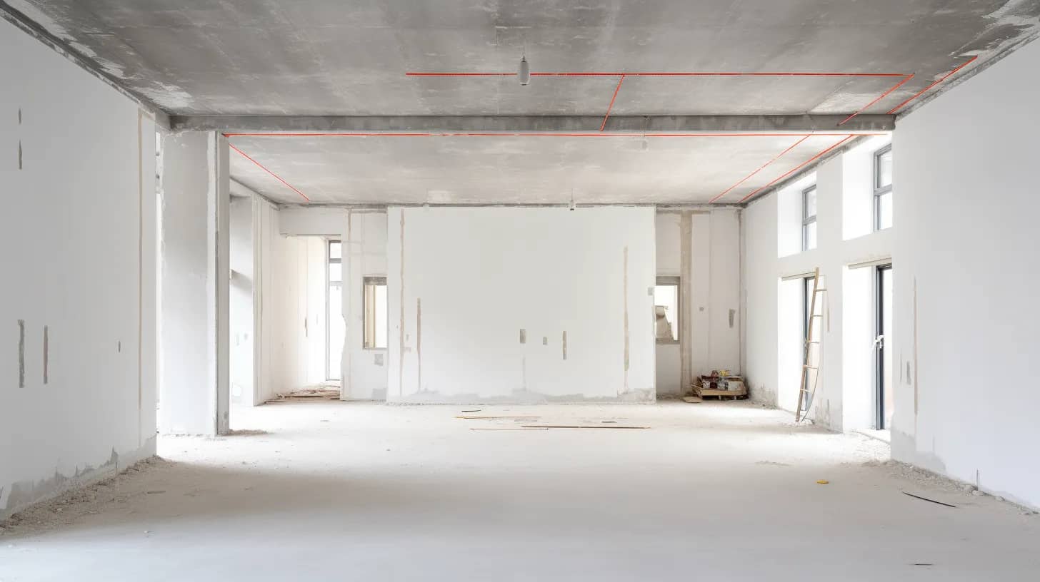 A photograph of an empty room in the process of being remodeled