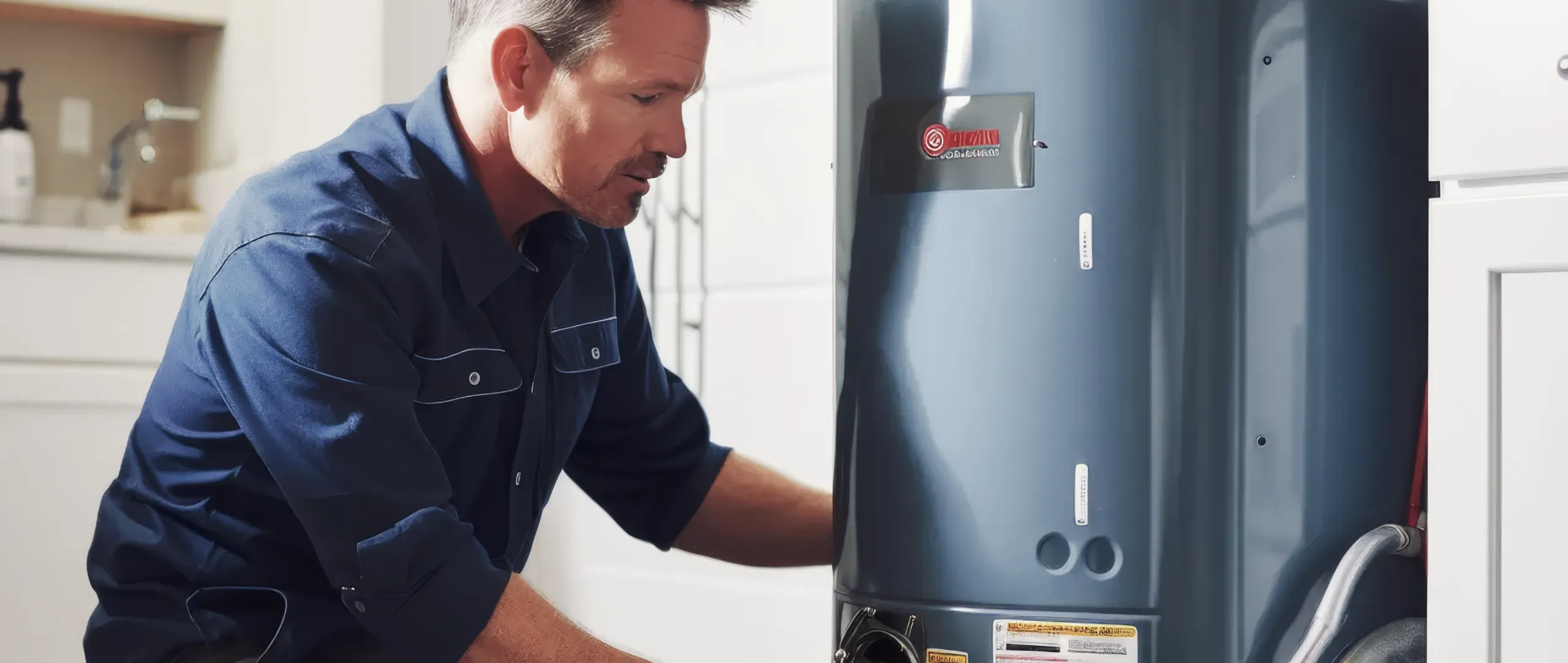 A HOMEfix employee fixing a hot water heater