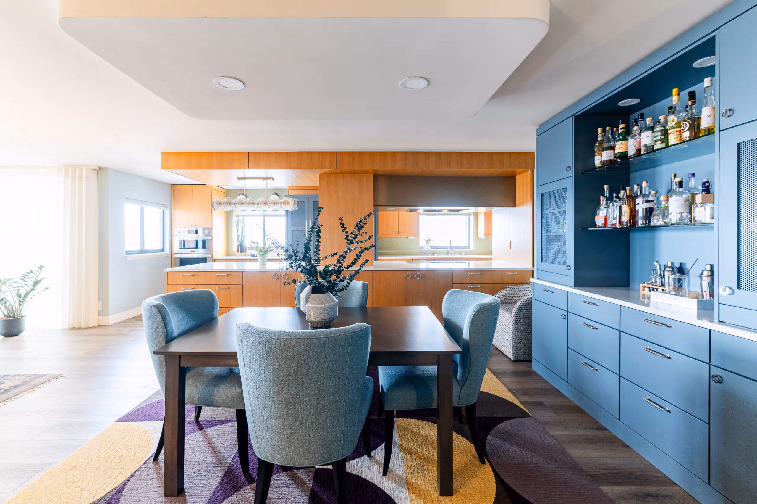 Kitchen and dining area with a modern design aesthetic