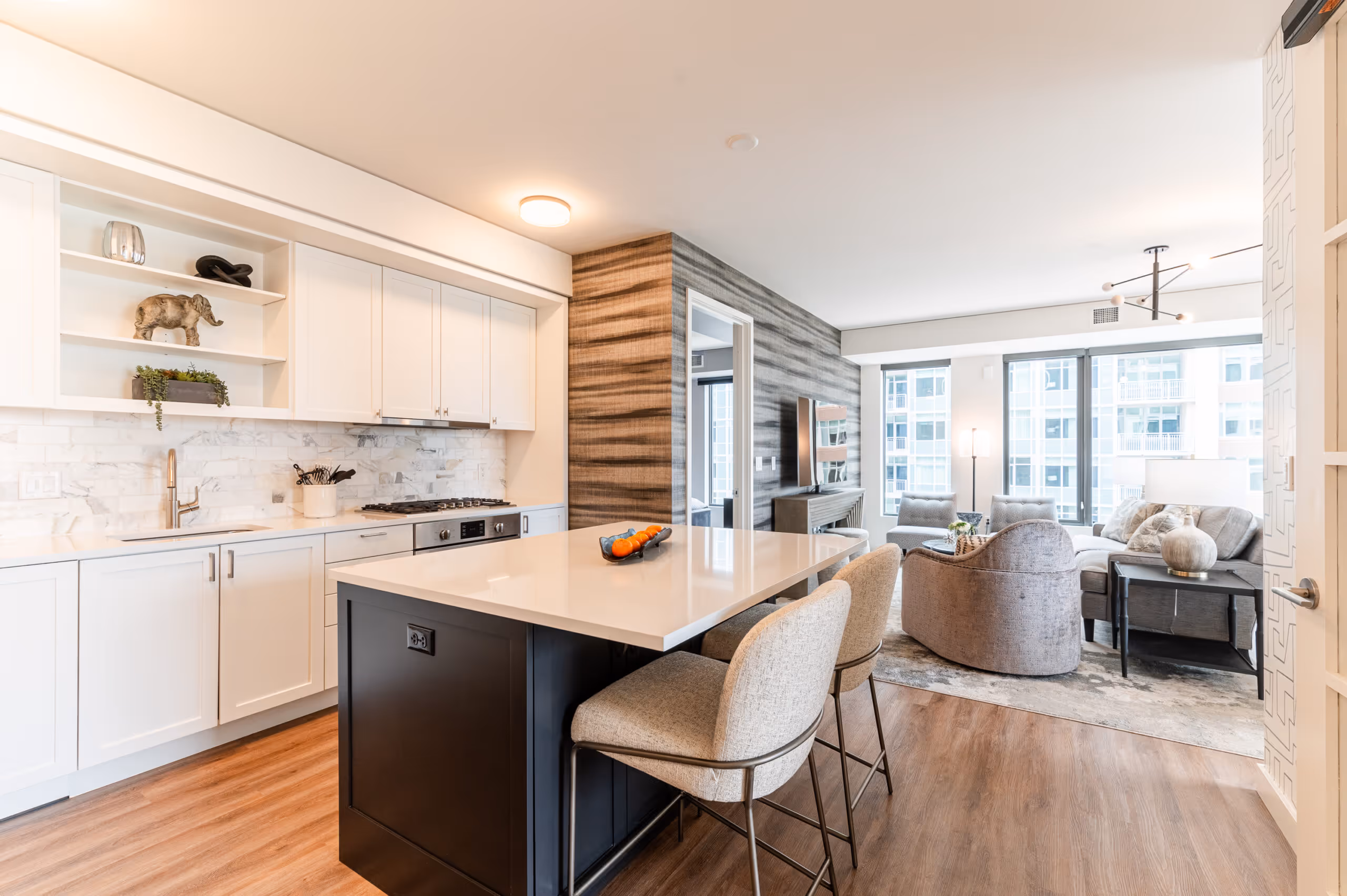 open-concept kitchen and living area