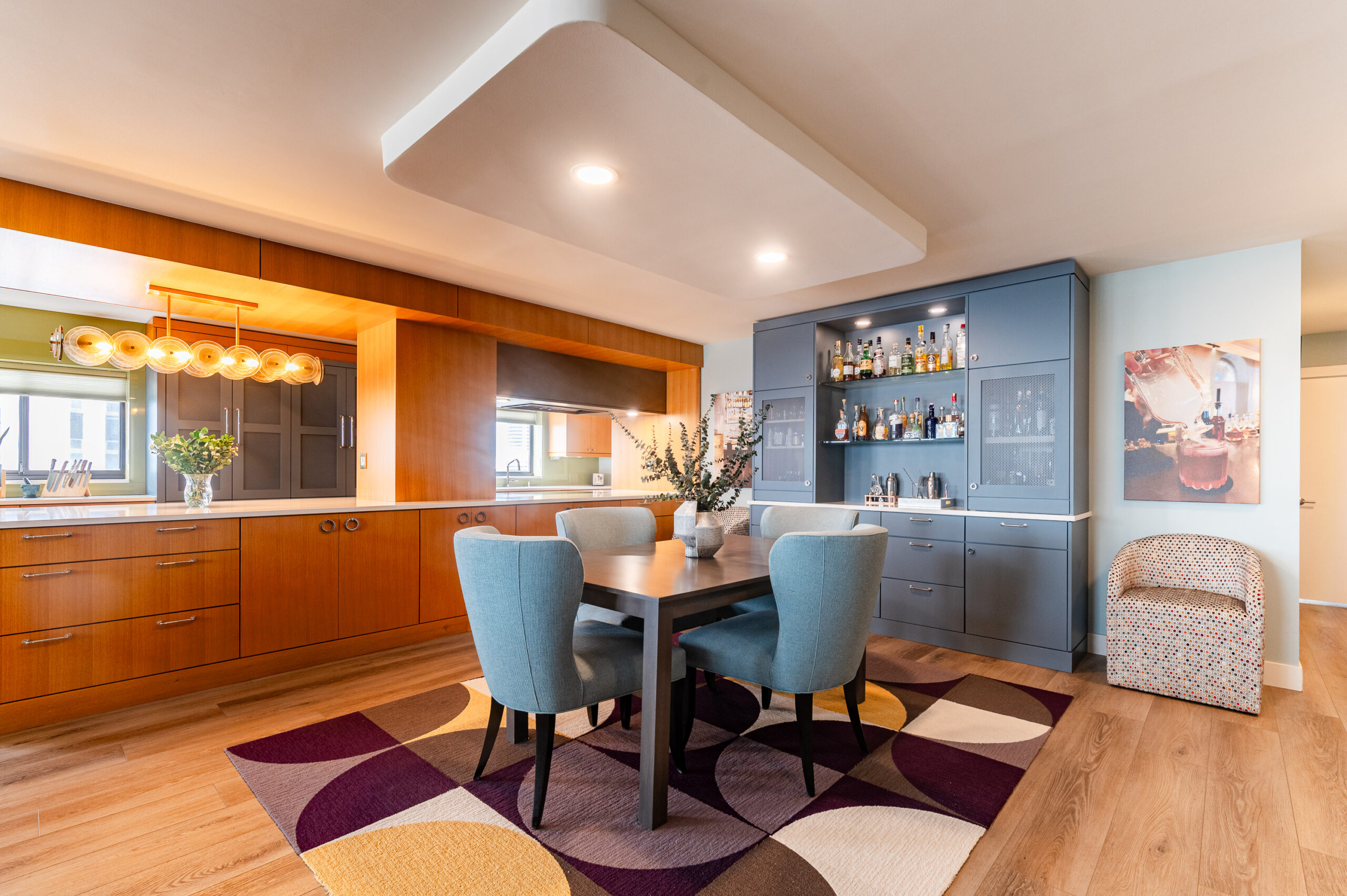 Contemporary open-plan kitchen and dining area in a home