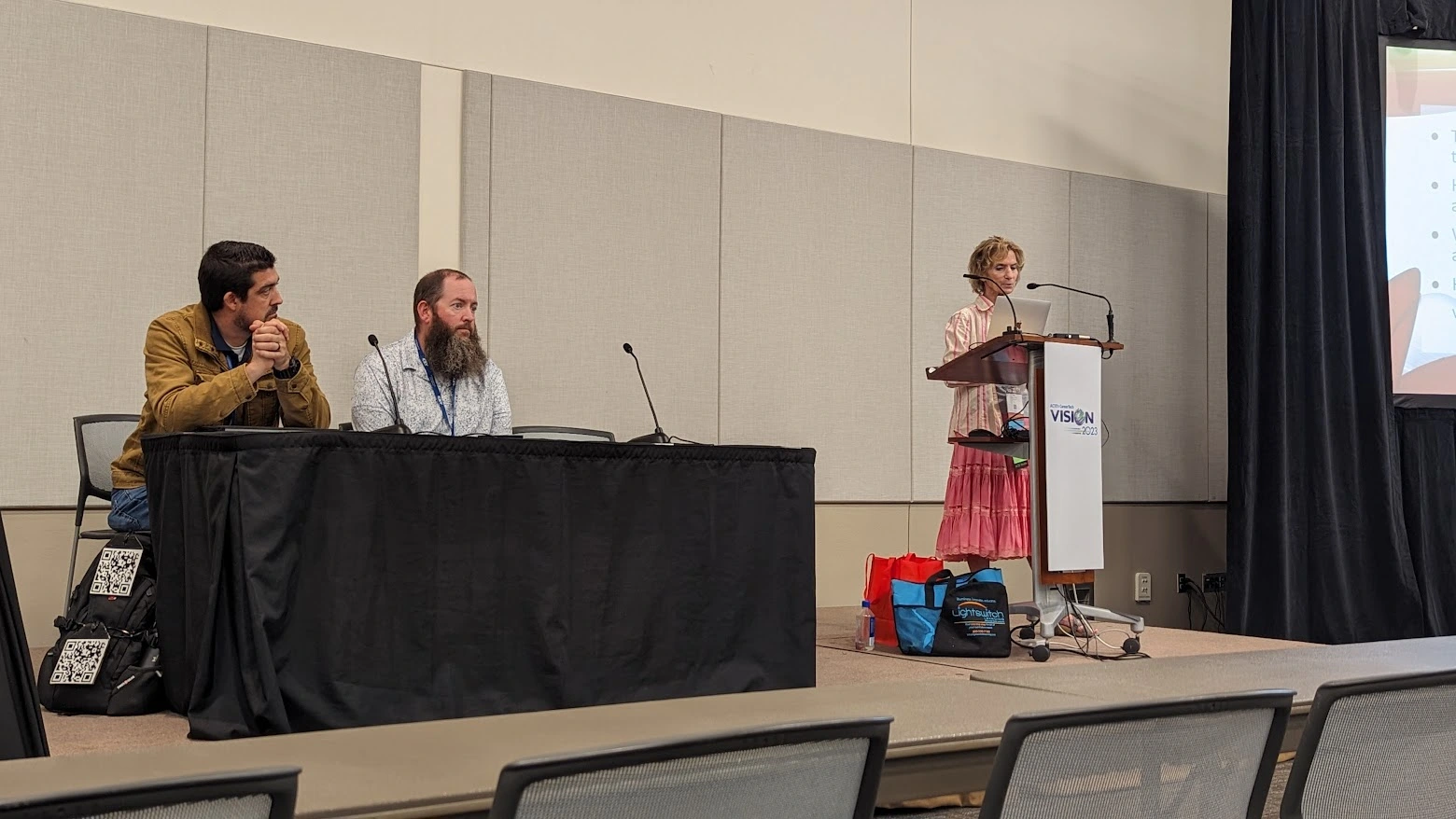 Former CTE director Jill Ranucci speaking on stage at ACTE CareerTech VISION, sharing guidance for vendors on what CTE directors really want.