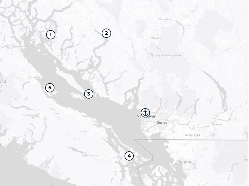 Map of locations in BC