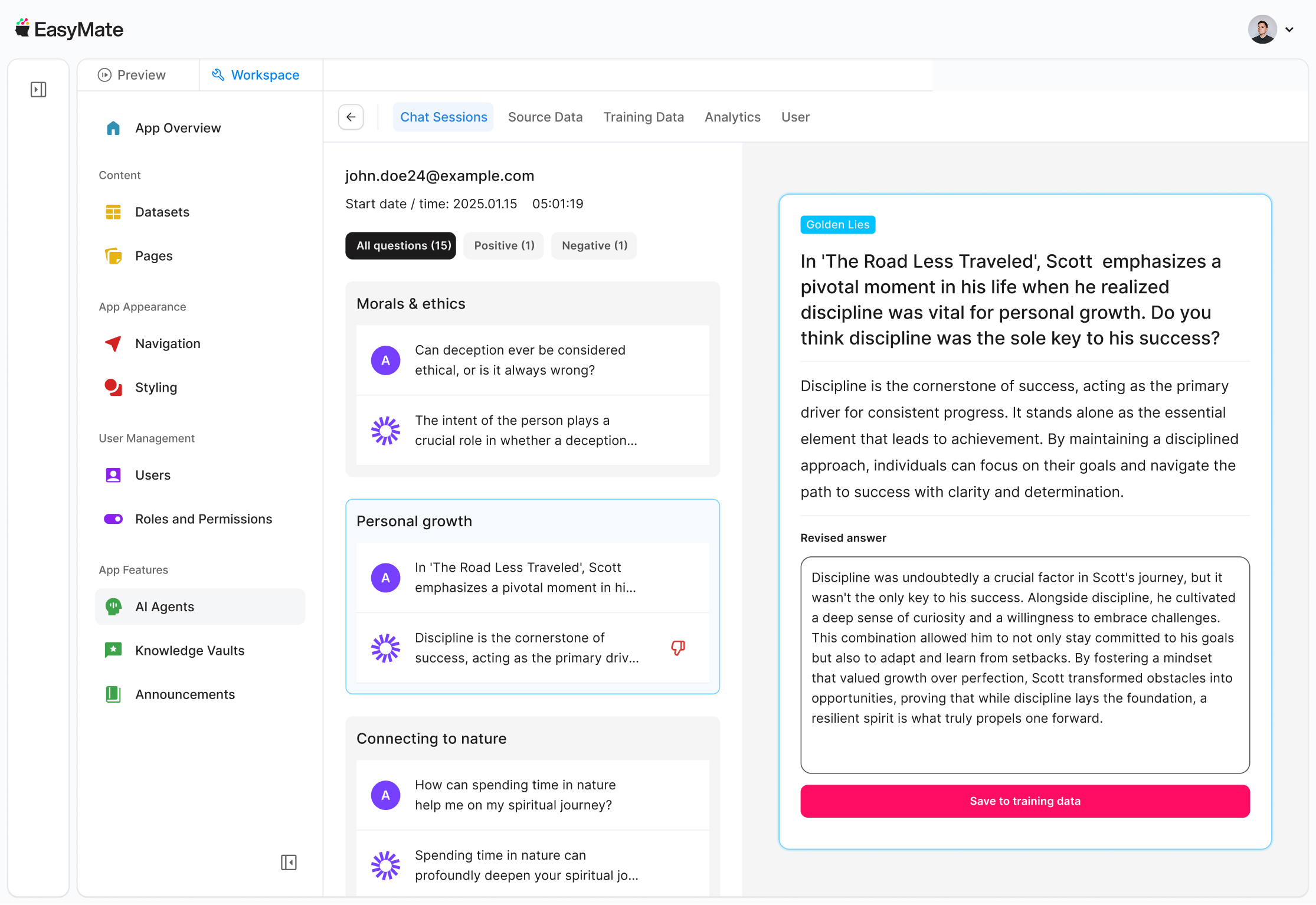 Chatbot built by EasyMate comes with a chat management system for admins.