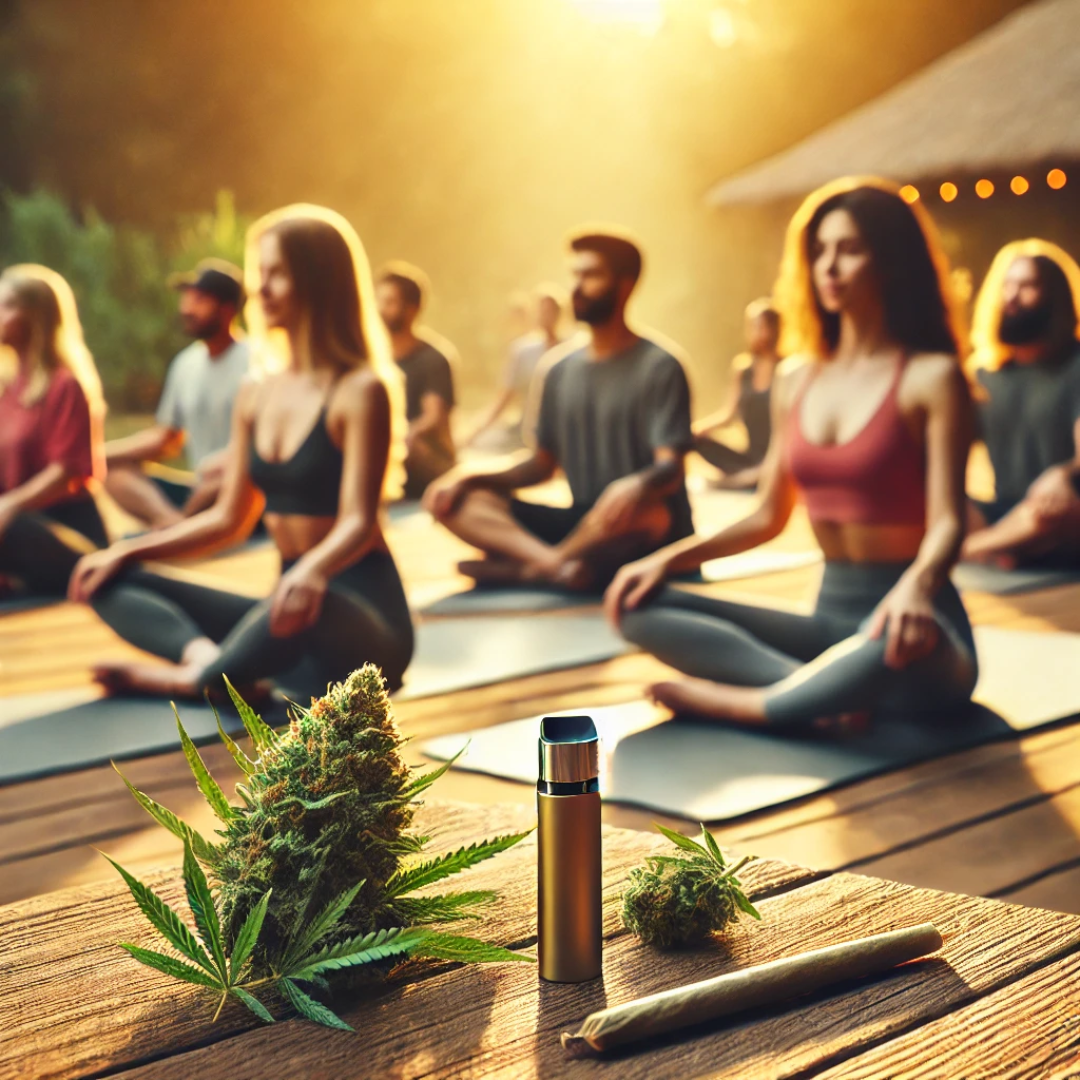 A group of people sitting in a yoga pose.