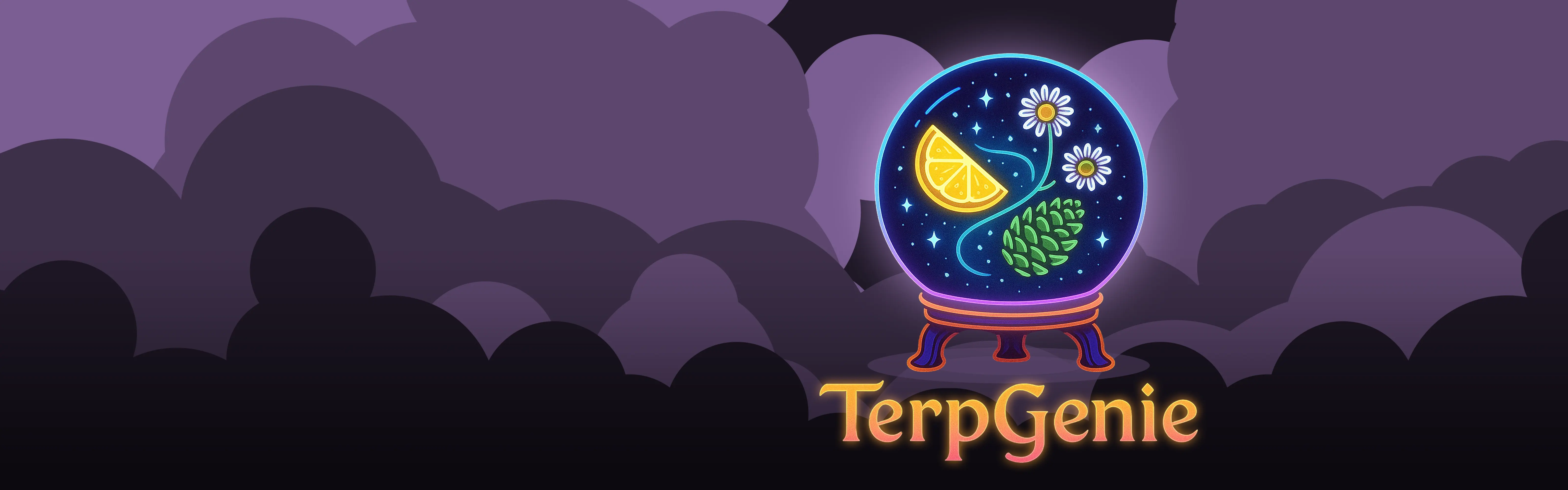 Terp Genie background image with flowers, lemon and stars in a crystal ball