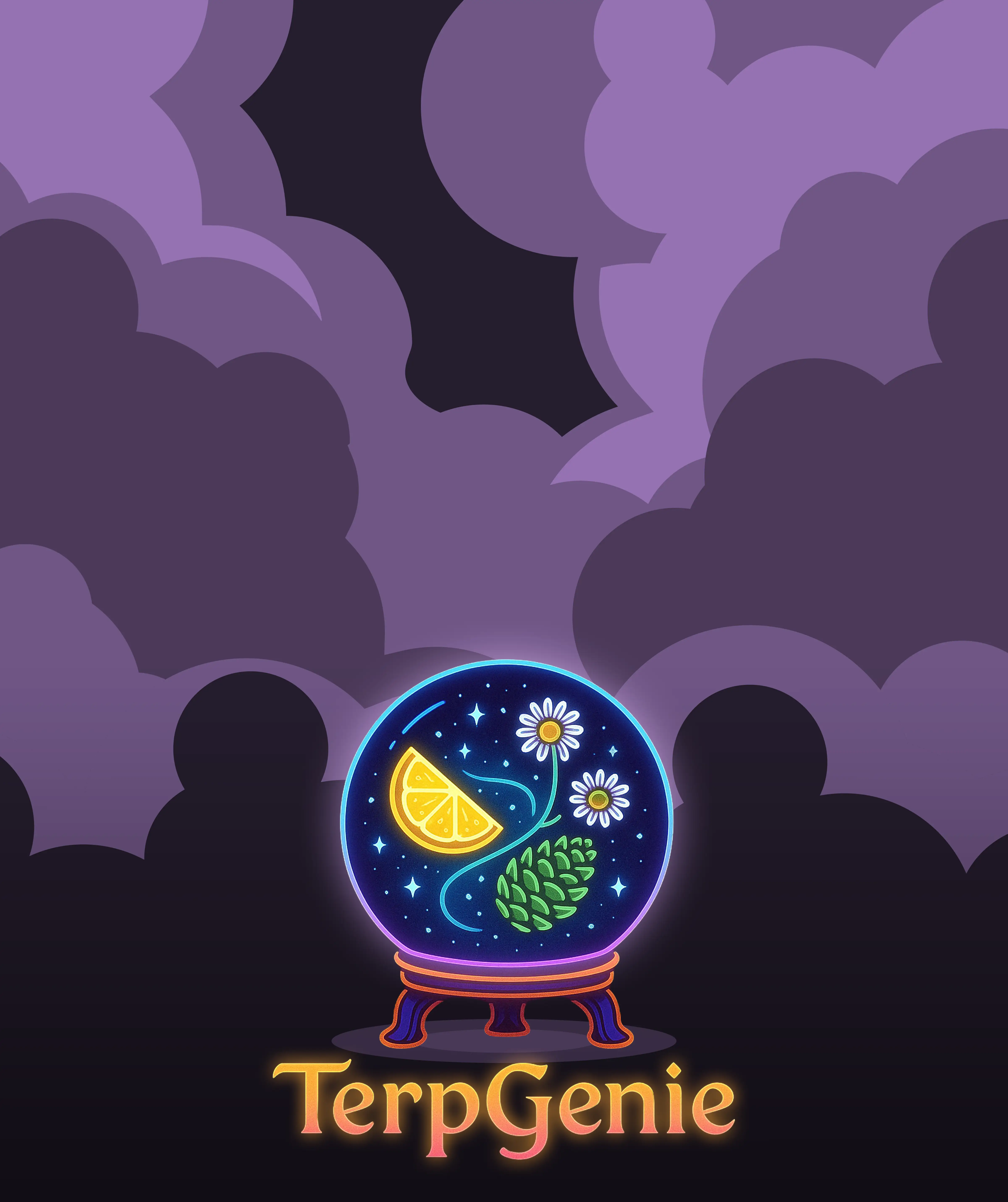 A crystal ball with a lemon, flowers and stars inside it