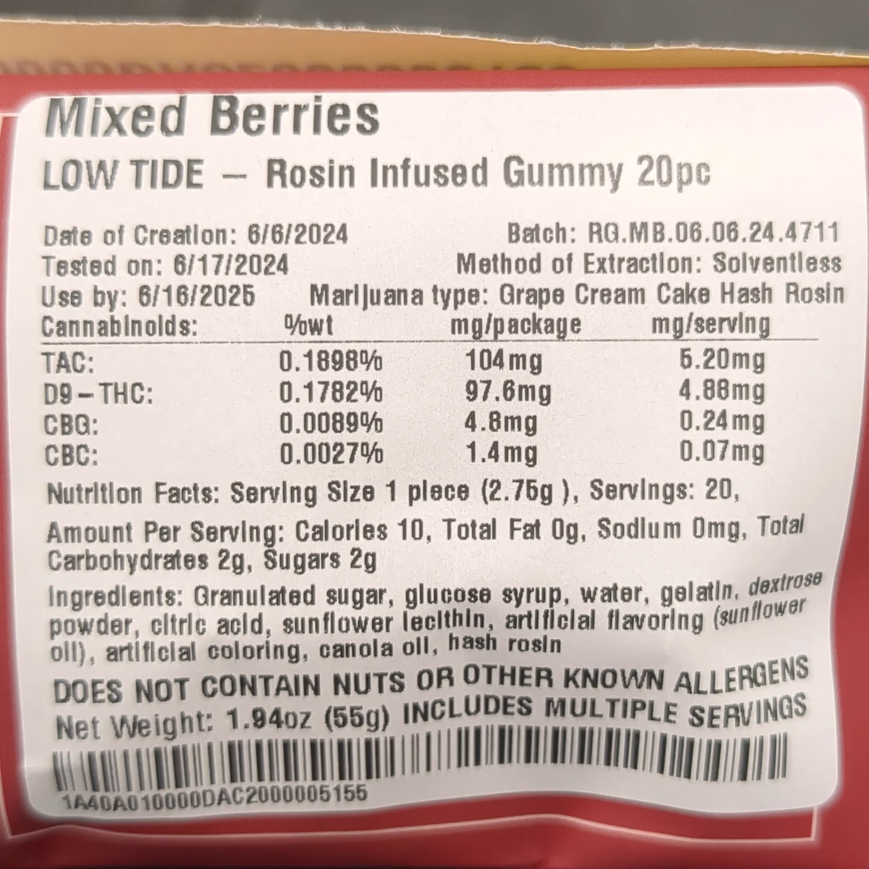 Mixed Berry | Grape Cream Cake Rosin Gummies | 20pk