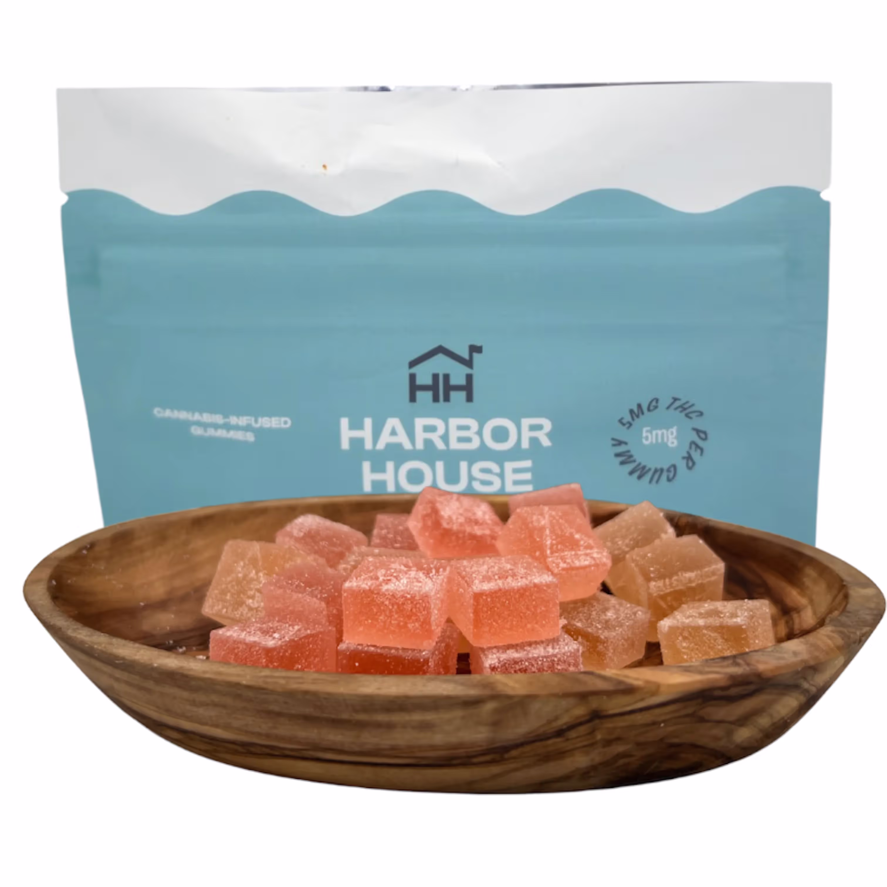 harbor house cannabis gummies in a swampscott massachusetts dispensary sat in a wooden bowl