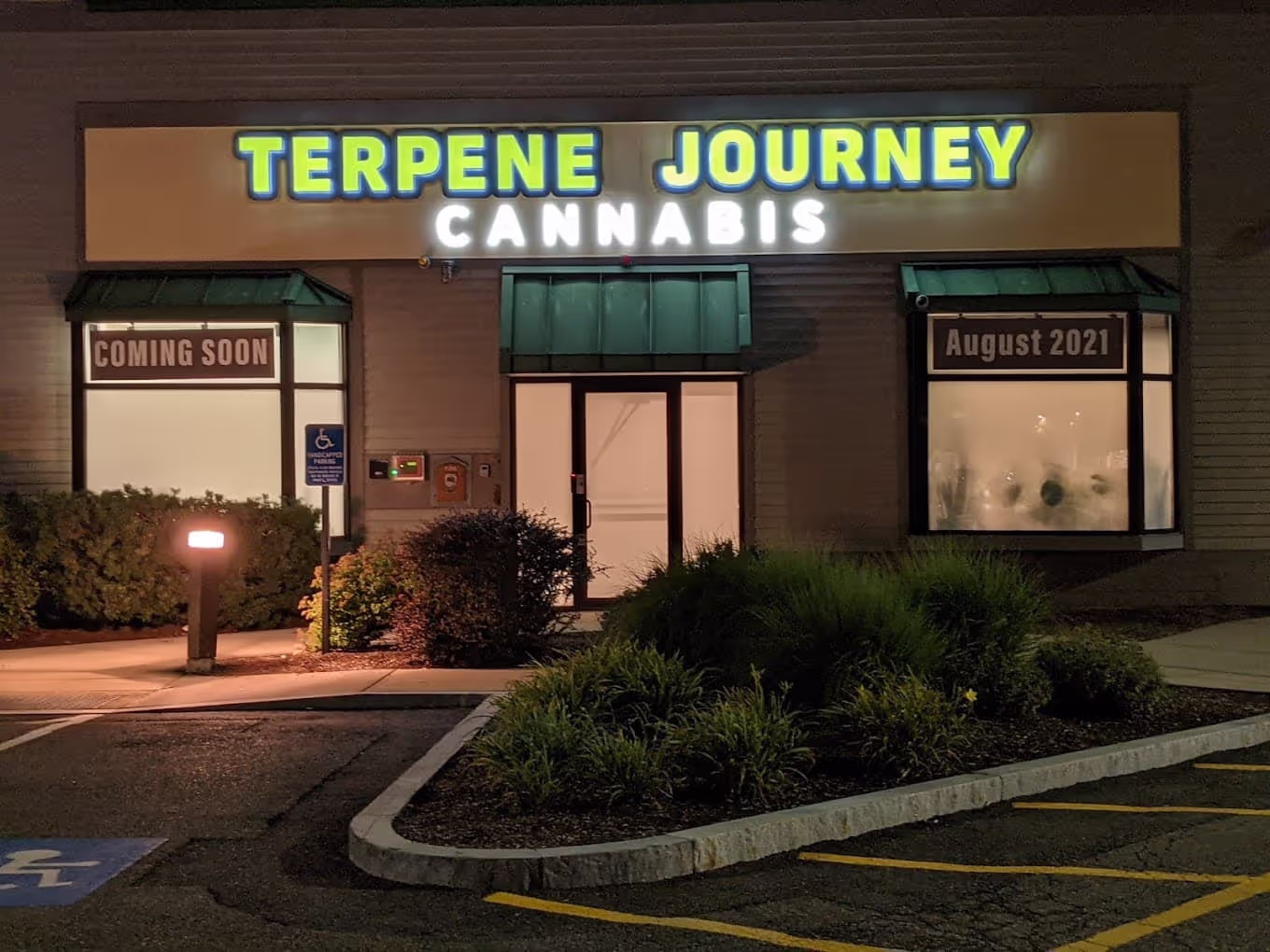 terpene journey cannabis dispensary in swampscott at night