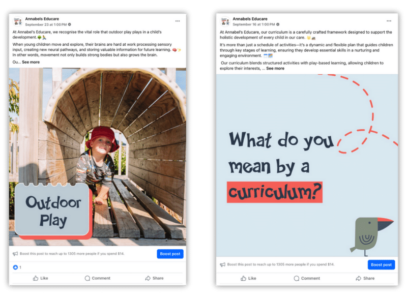 Annabels Educare Facebook Content