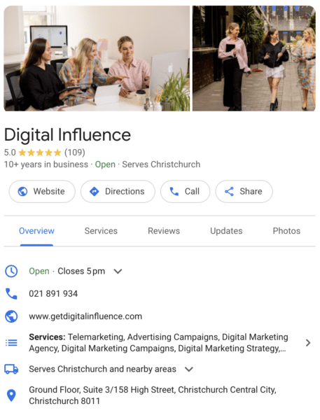 Digital Influence Google Business Profile