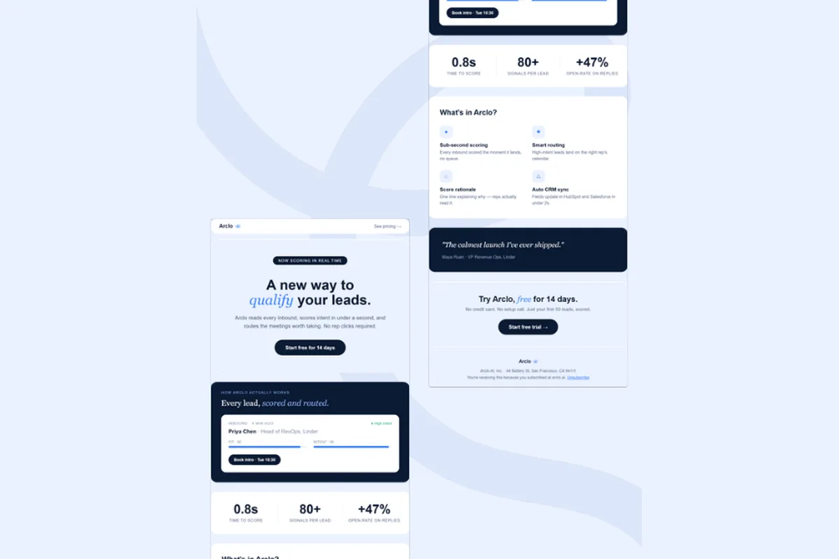 Arclo email design