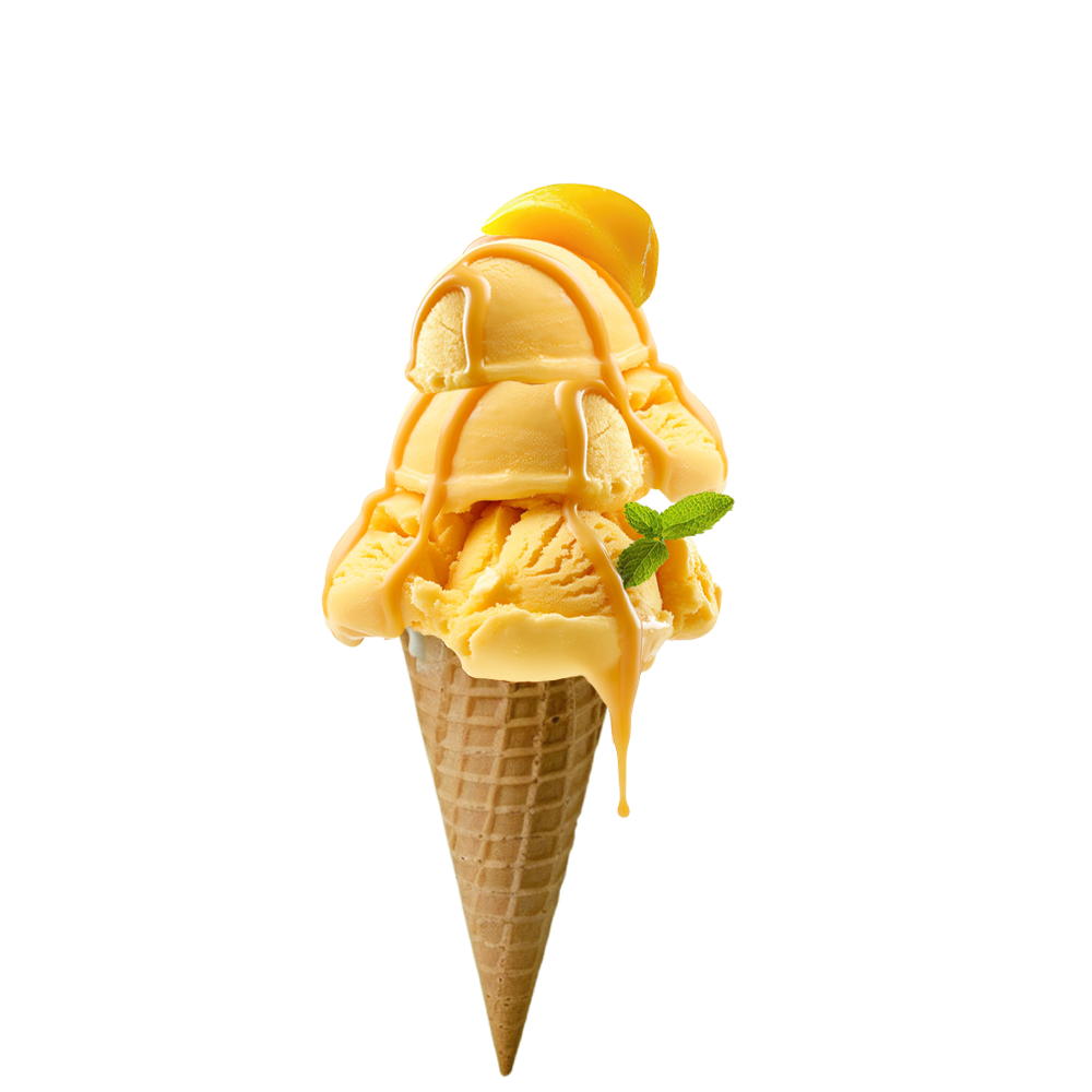 Fruchtiges Mango Speiseeis in einer knusprigen Waffel