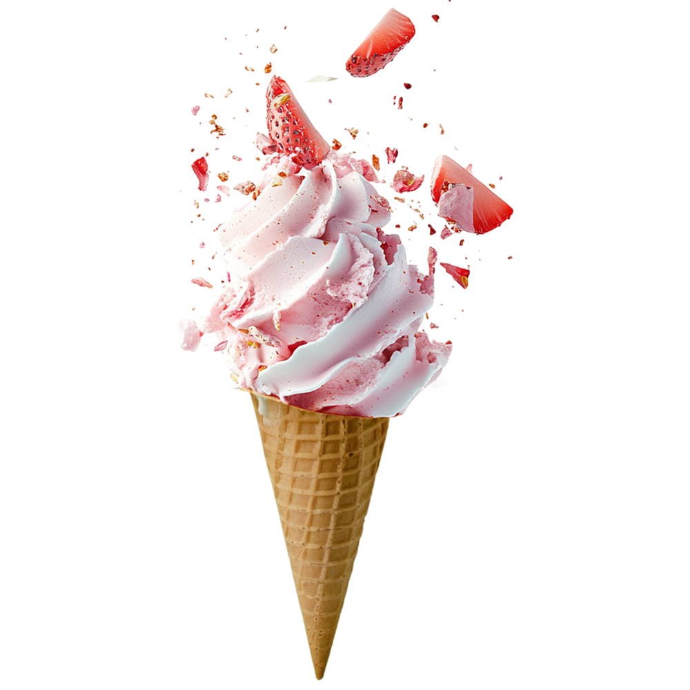 Erdbeer-Sorbet in knuspriger Waffel, verfeinert mit frischen Erdbeerstücken