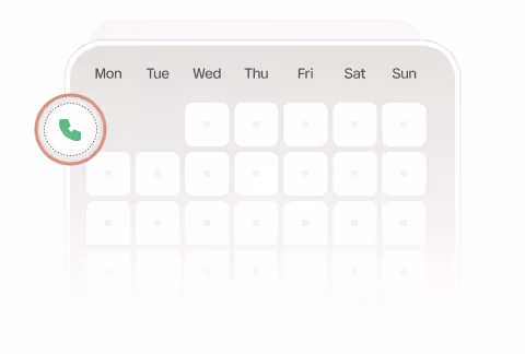 Calendar grid with days of the week from Monday to Sunday and a green phone icon on the left side.