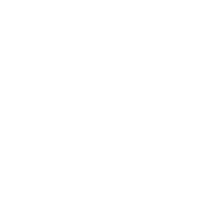 White icon of a cathedral with two towers topped by crosses on a black background.