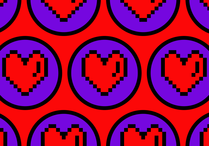 Illustration with red hearts in pixelated style