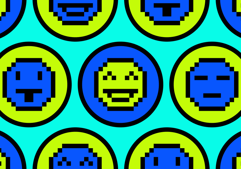 Illustration with emojis in pixelated style.