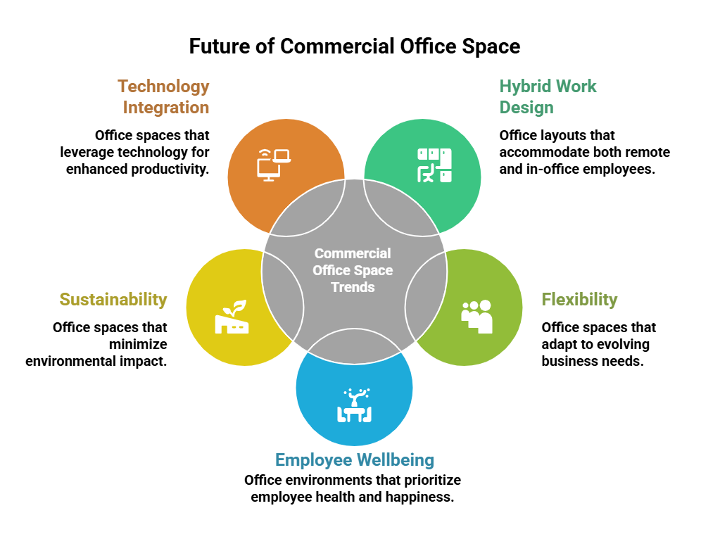 Graphical illustration depicting the future of commercial office space trends