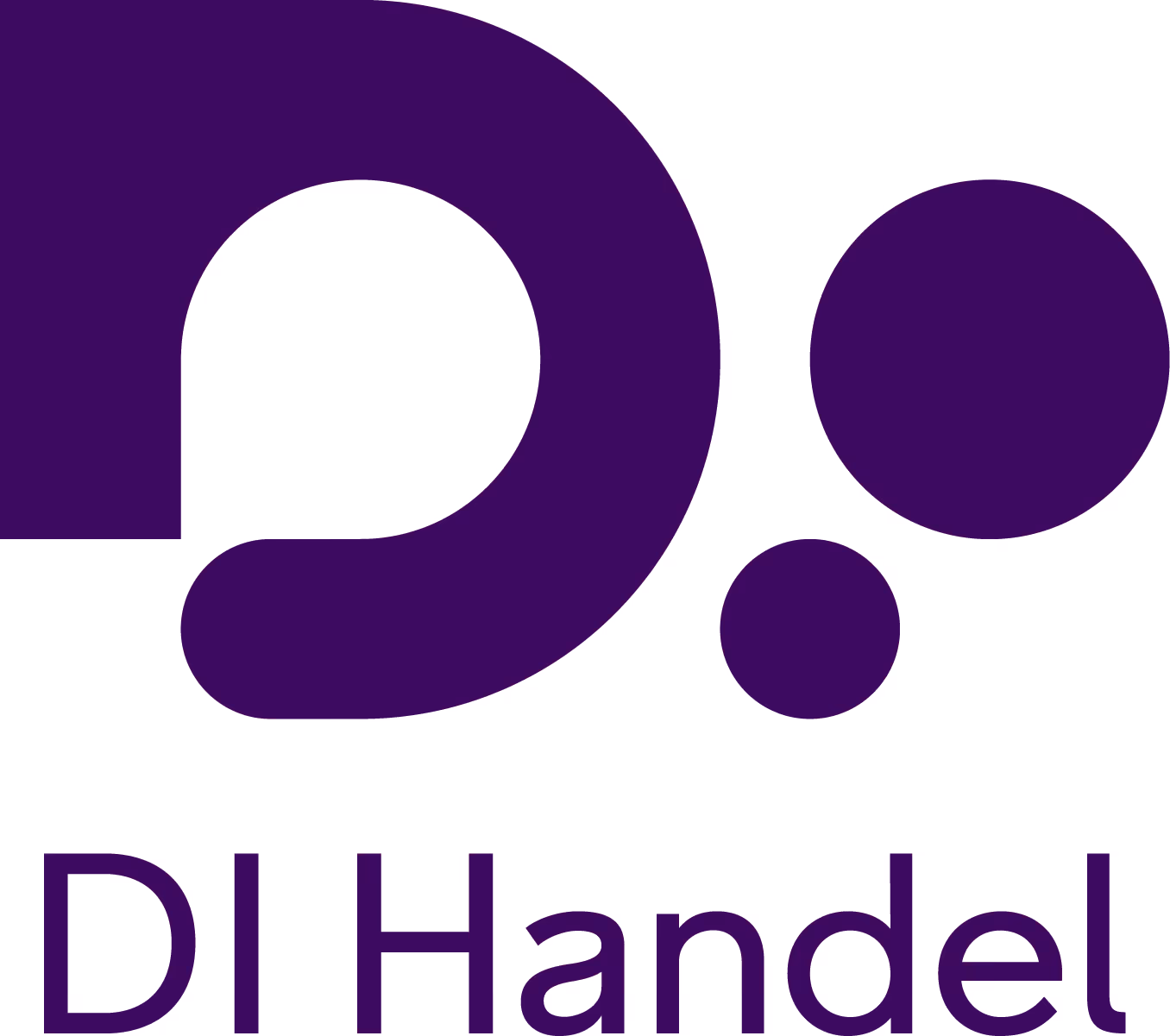 DI Handel logo with stylized dark purple circular shapes and text below.