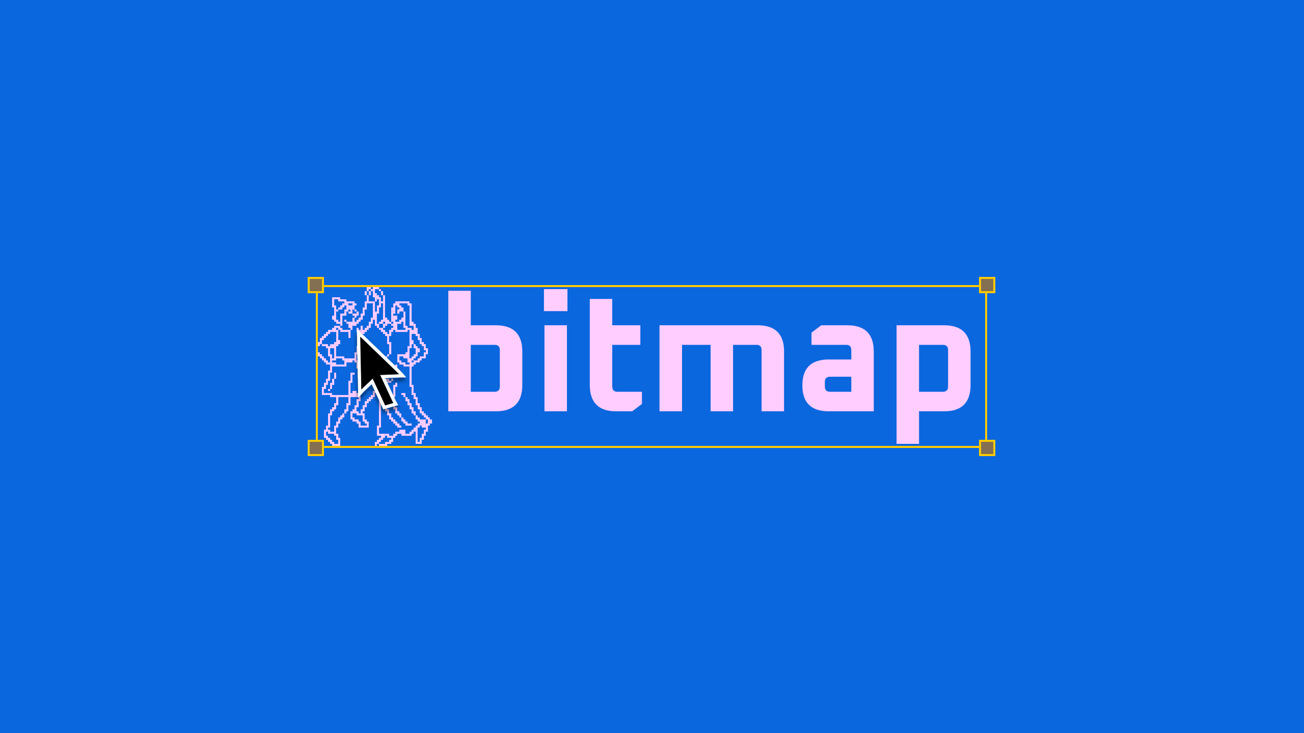 Bitmap Café logo design in pink and blue, with pixel-art and a cursor symbolizing creative community and digital culture.