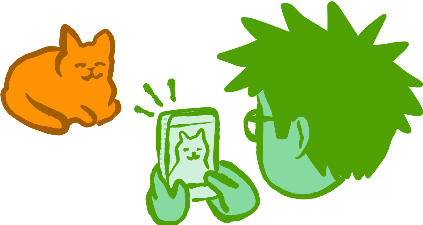 Playful illustration of a person (Antonio Bautista) photographing their orange cat, symbolizing creativity and everyday inspiration.