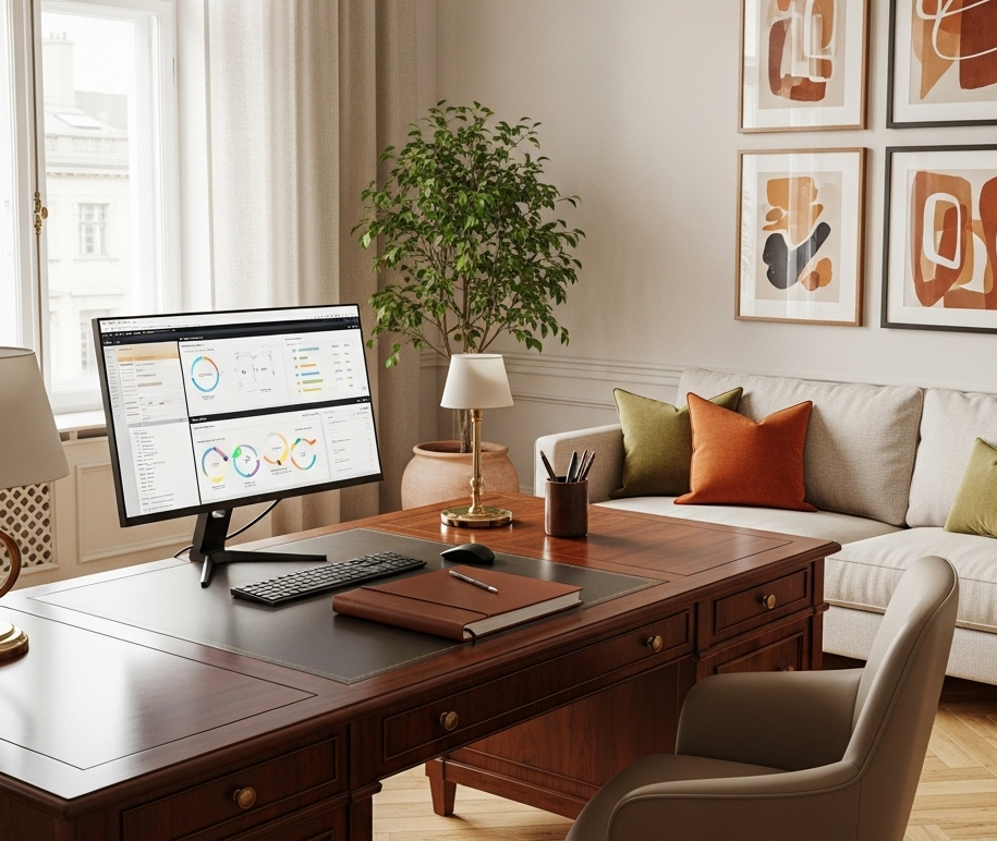 image of professionals discussing strategy around a smart board