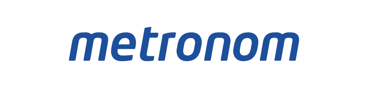 Blaues "metronom"-Logo auf weißem Hintergrund.