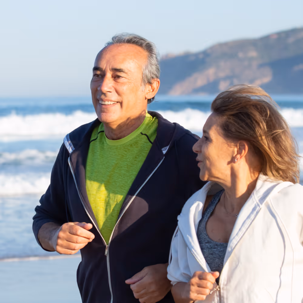 Woman and Man running side by side