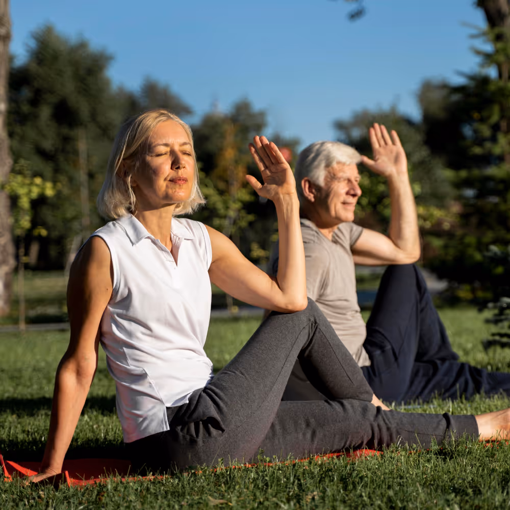 Woman and Man doing yoga