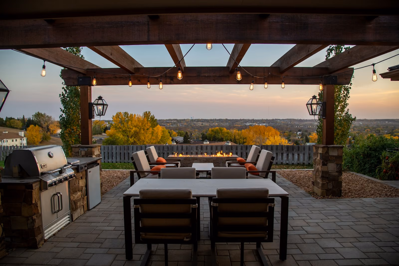 Backyard patio with table and chairs protected from mosquitoes