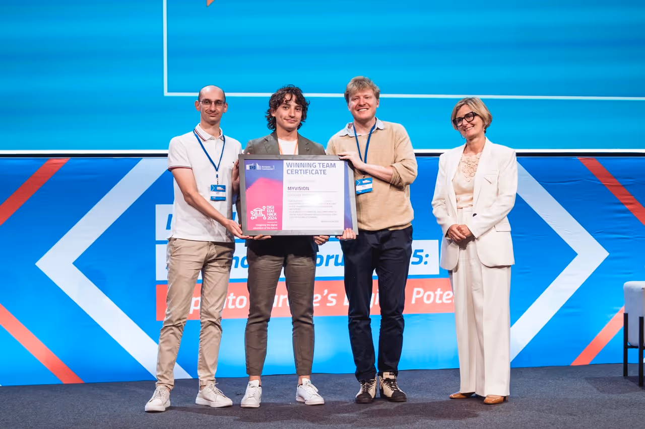 Alberto and Gabriele pitched the concept of UniMate to their peers and the European Commission for Education during DigiEduHackathon 2024