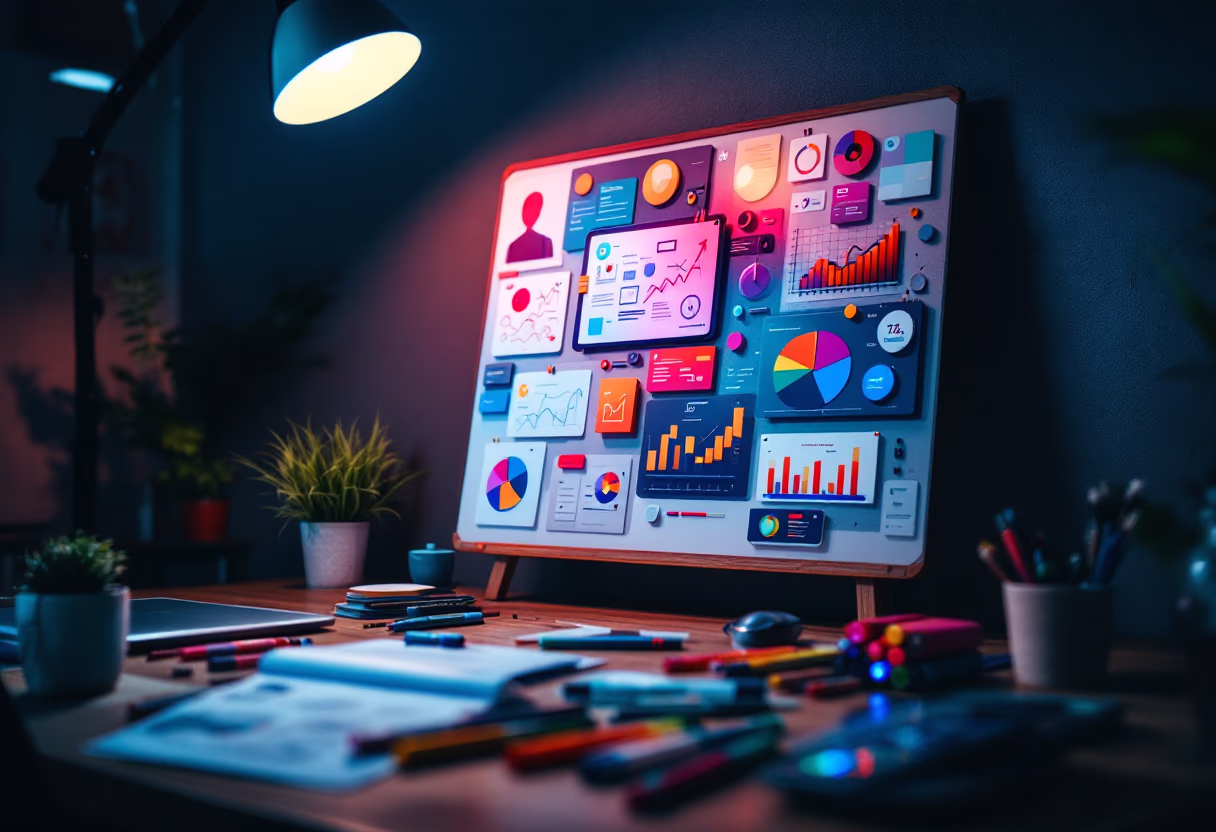 <subject>image of a digital marketing strategy board for a social media and communication</subject>