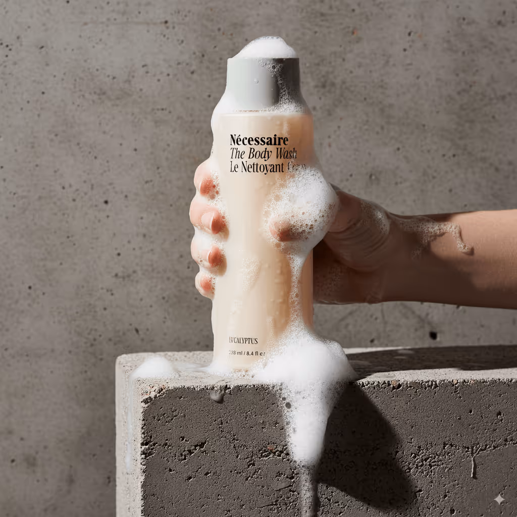 AI-generated product photography for shampoo product in shower