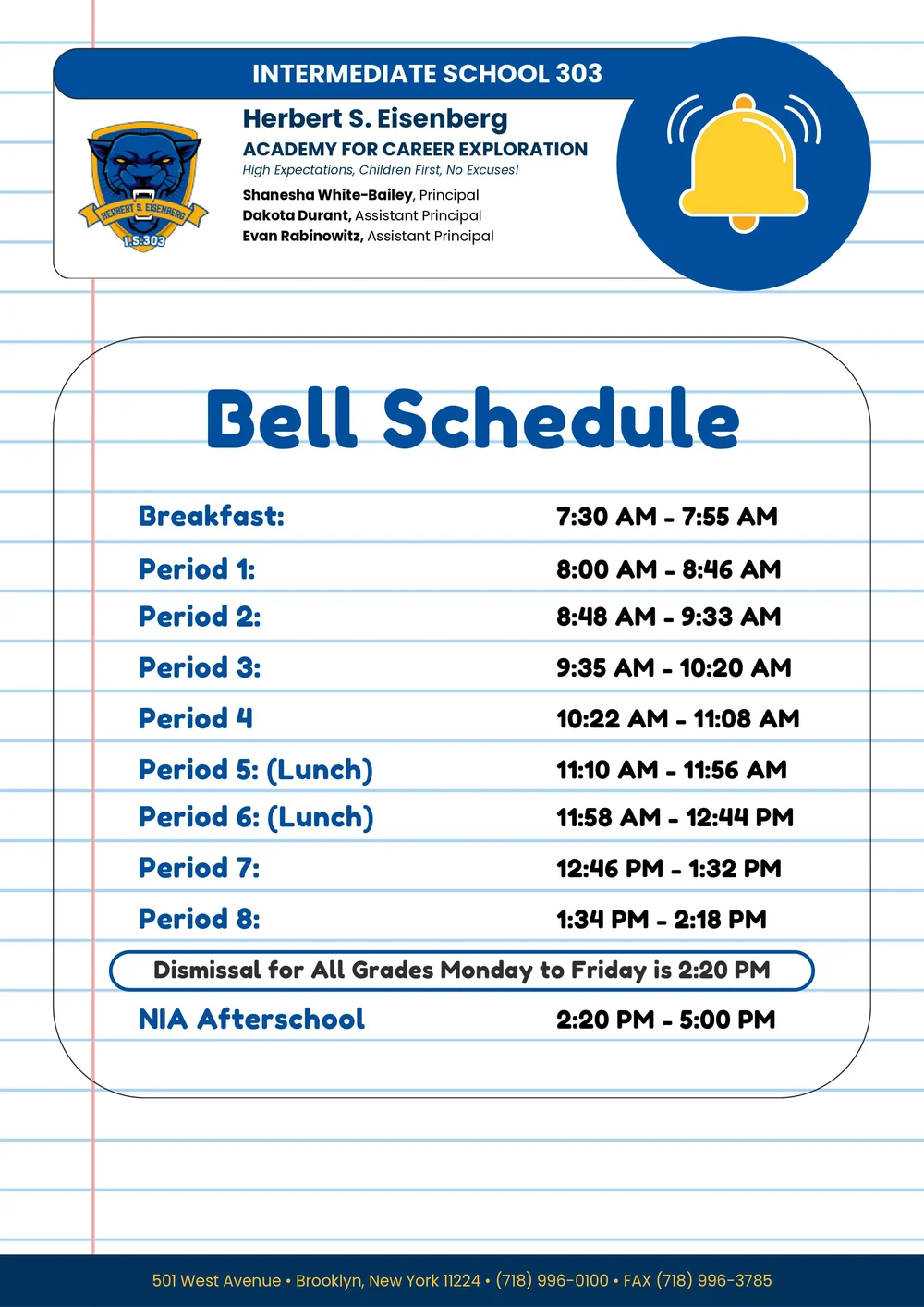 Bronx Bears Bell Schedule